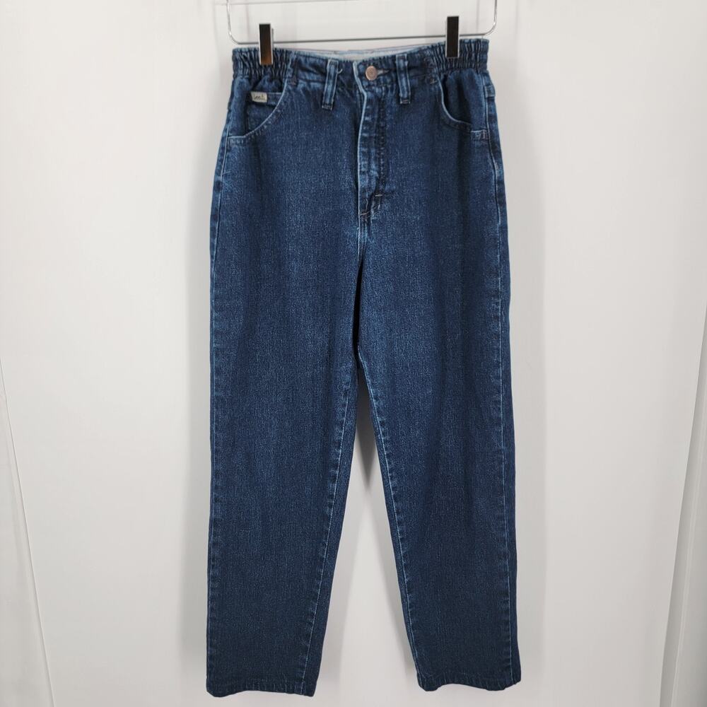 Lee Jeans Womens 6 Petite 6P Side Elastic Waist Dark Wash High Rise Vintage